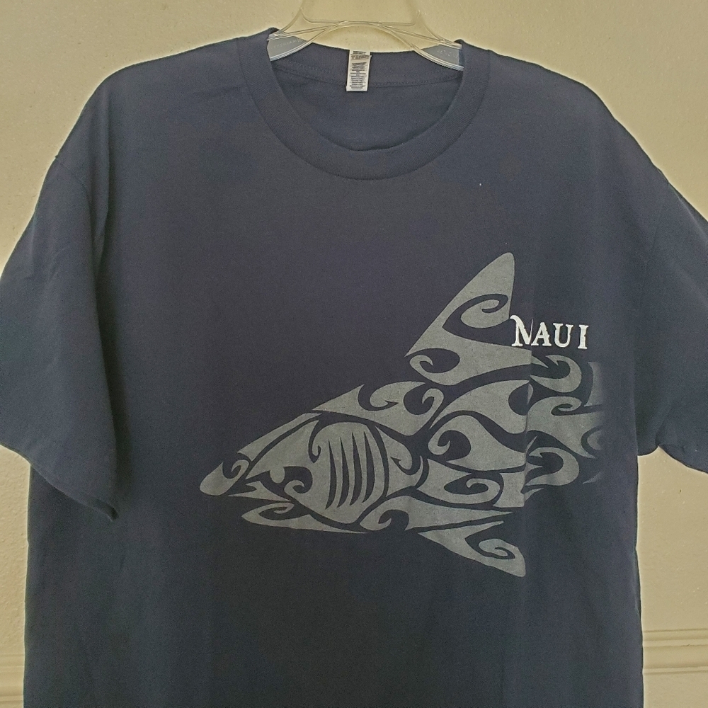 Alstyle Classic Maui T-shirt Shark Hawaiian Design Blue Men's Size XL